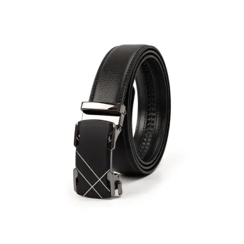 BAIJUAN Minimalist Style Line Automatic Buckle Belt For Men, Width 3.5CM, Black Leather Belts Men's