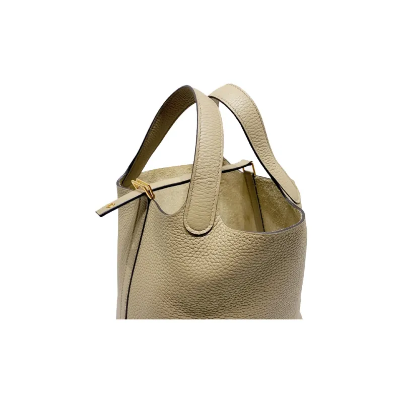 HERMES Picotin Taurillon Clemence Leather Basket Bag Handbag Bucket Bag Women's 8Q BEIGE MARFA Beige-6