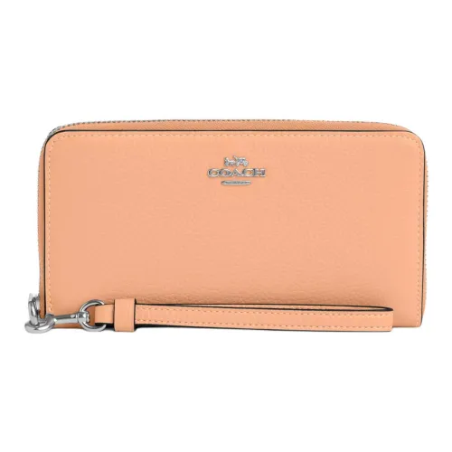 COACH Zip Around Pebbled Leather Wallet Small Size Women's Silver & Faded Blush