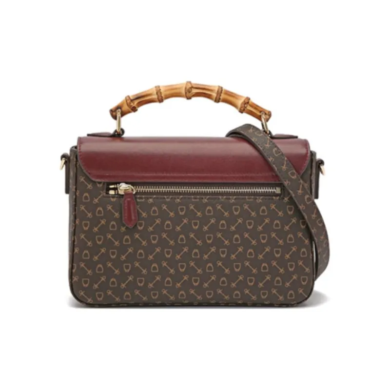 Why Artificial Leather Portable Crossbody Bag, Shoulder Bag Medium Size Women's Coffee & Burgundy-4