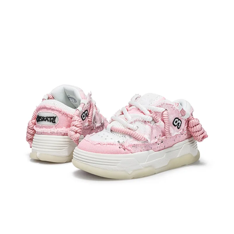 CN Skate Height Increasing Wear-Resistant Lightweight Breathable Slip-Resistant Low-Top Skateboard Shoes Unisex Pink-2
