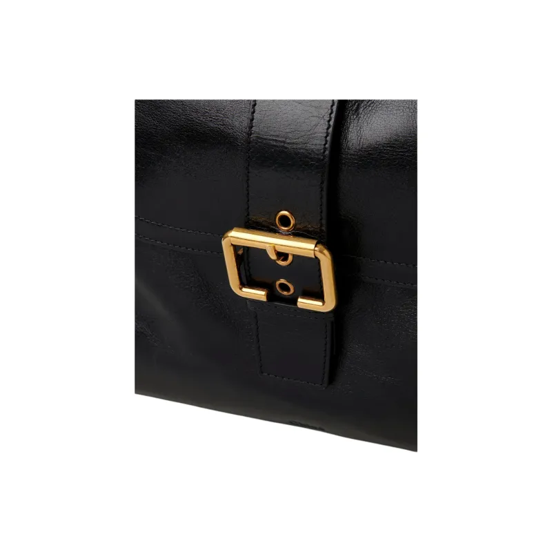 Chloe Natural Shiny Buffalo Leather Camera Bag Handbag Shoulder Bag Crossbody Bag Large Size Women's Black-3