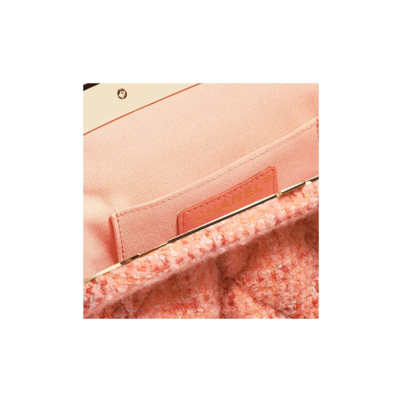 CHANEL Wool With Tweed Crossbody Bag, Shoulder Bag Women's Orange & Beige-2