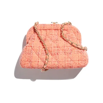 CHANEL Wool With Tweed Crossbody Bag, Shoulder Bag Women's Orange & Beige