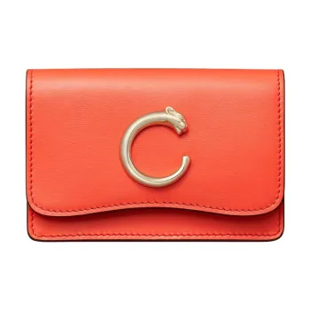 CARTIER Panthère De Cartier Cow Leather Card Holder Women's Orange