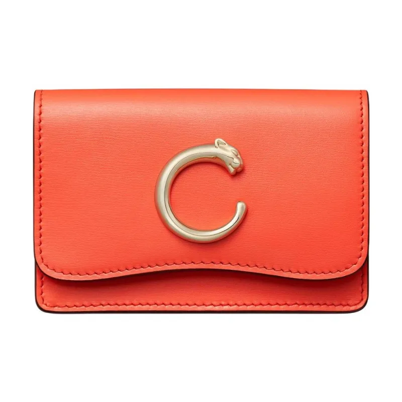 CARTIER Panthère De Cartier Cow Leather Card Holder Women's Orange-0