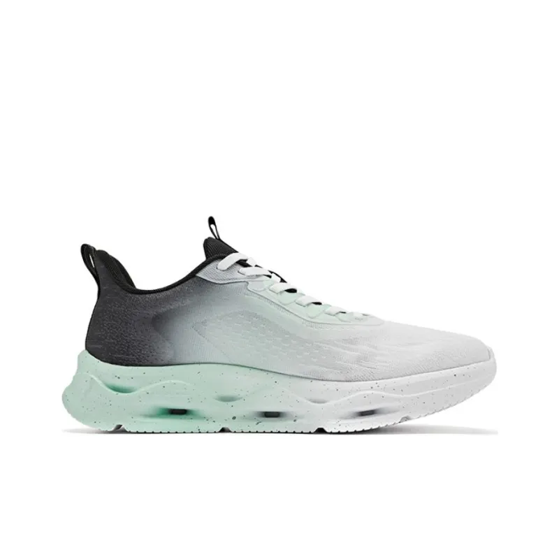 QIAODAN Breathable Low Top Running Shoes Men's White Green Black-1