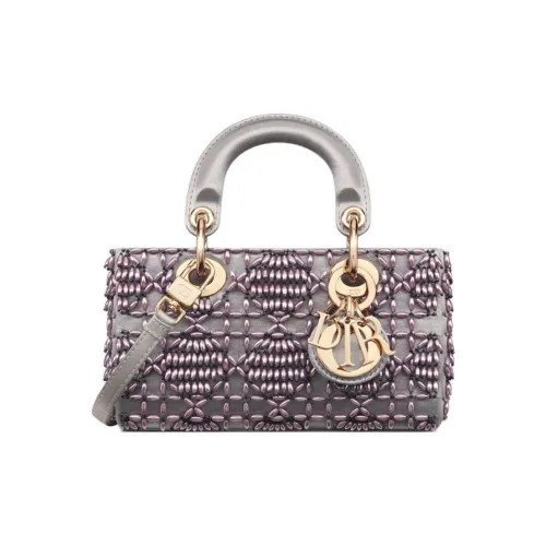 DIOR Lady D-JOY Embroidered Satin Shoulder Bag Crossbody Bag Handbag Extra Mini Women's Gray