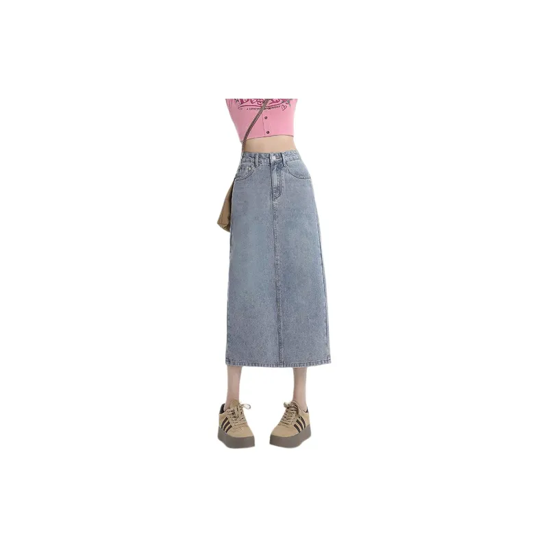 Weixi Denim Long Skirts Women's Blue-1
