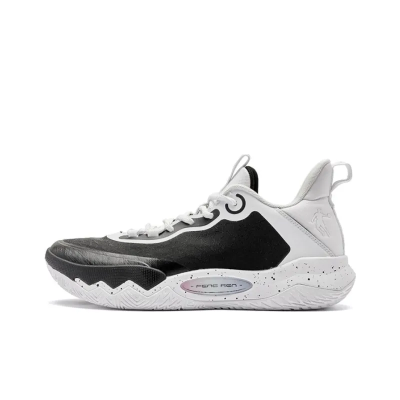 QIAODAN Wind Blade 4 TEAM Slip Resistant Low Top Basketball Shoes Men's White Black-0