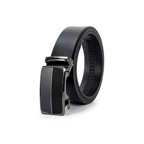 BAIJUAN Leather Belts Men Black Buckle And Black Strap