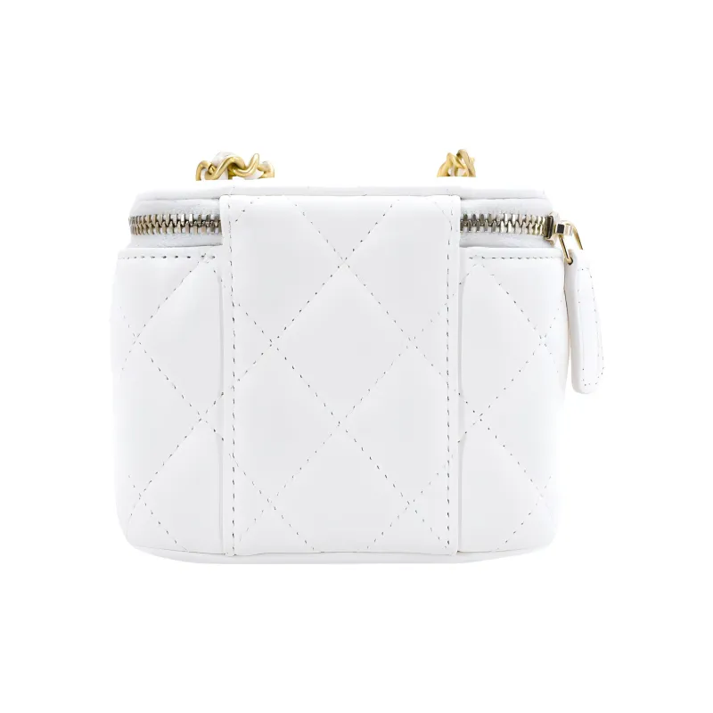 CHANEL Little Golden Ball Lambskin Mini Square Flap Bag, Box Bag, Shoulder Bag, Crossbody Bag Women's White-3