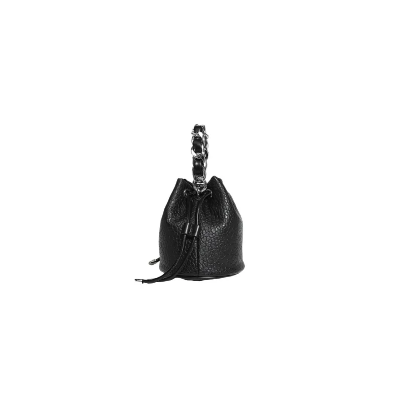 TTaG．baG Pu Bucket Bag, One Shoulder Handbag Regular Women's Black/White-2