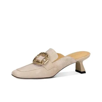 JESSICA SOPHIA Rubber Sole Metal Rhinestone Abrasion-Resistant Slip-Resistant Wrap-toe Slippers Women's Champagne