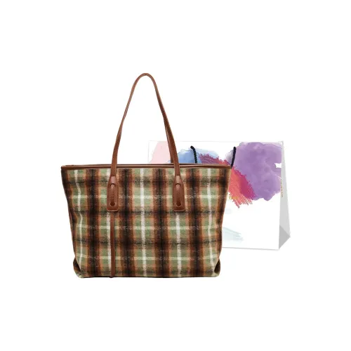 CORE BIRD Woolen ALM tote Bag, Shopping Bag, Handbag, Shoulder Bag Women's Green Plaid/Red Plaid