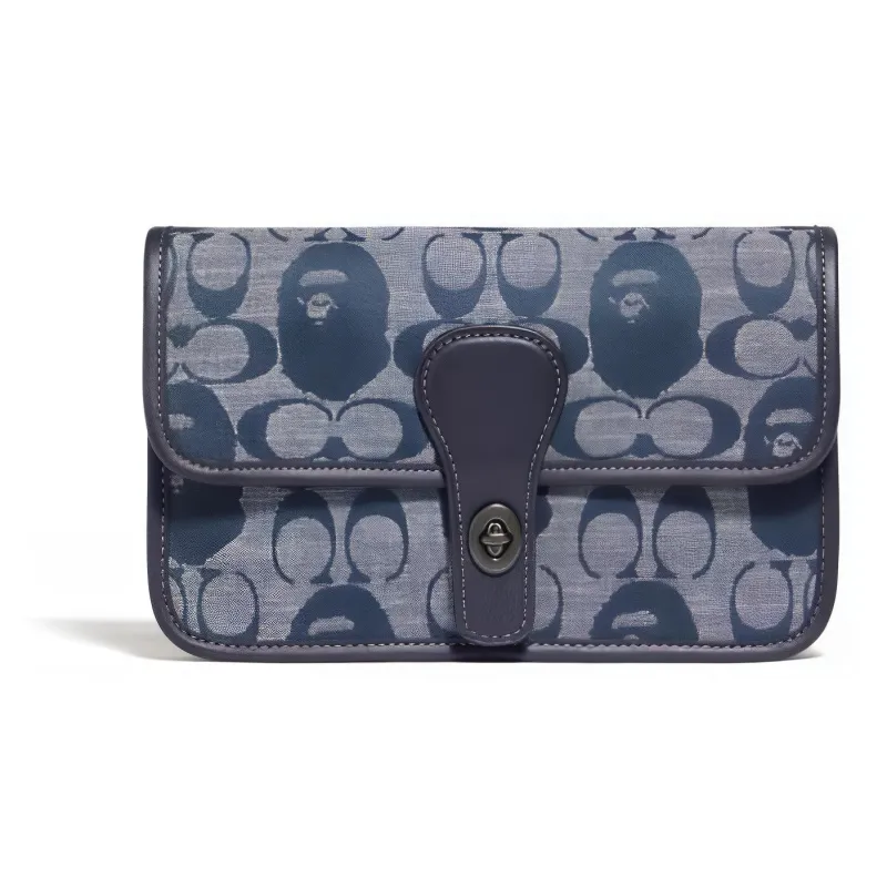 COACH Turnlock Jacquard Fabric With Leather Fanny Pack Small Size Unisex Denim Blue-0