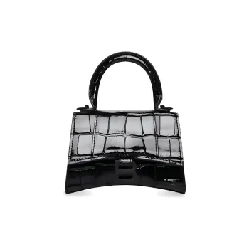 Balenciaga Hourglass Top Handle Bag Mini Croc Embossed Black