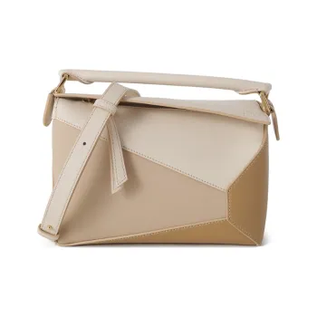 LOEWE Puzzle Cow Leather Shoulder Bag, Crossbody Bag, Handbag Small Size Women's Gray Beige/Gold