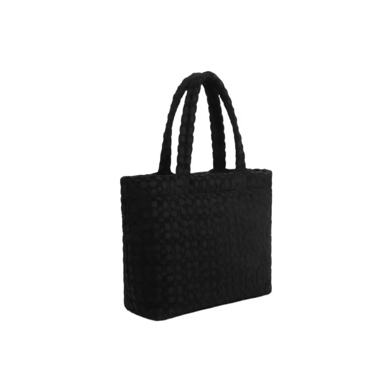 COACH Terry Cloth With Smooth Leather Tote Bag, Shopping Bag, Handbag Tubas Women's Silver & Black-1