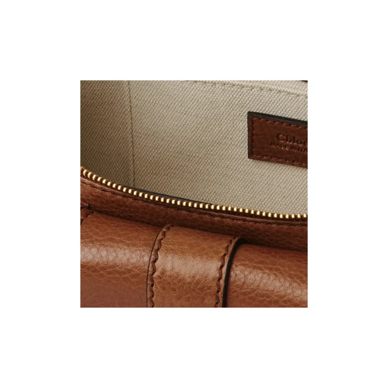 Chloe Shiny Grained Calf Leather Handbag Shoulder Bag Women's Clay Brown-3