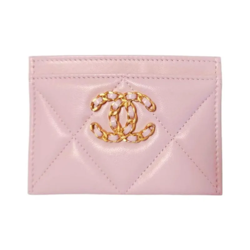 CHANEL 19Bag Lambskin Card Holder Card Holder Women's Cherry Blossom Pink-0