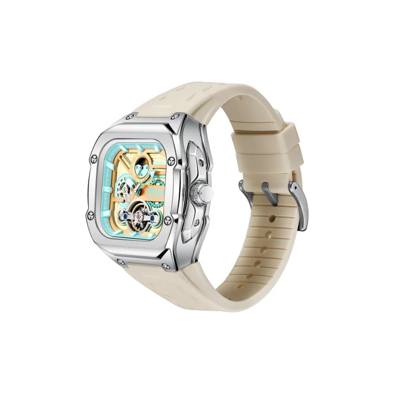 BIELLA Wrist Watch Mechanical Movement Silicone Strap Cut Out Dial Unisex-7
