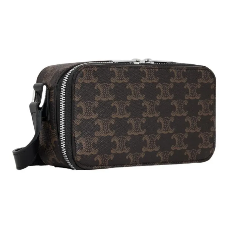 CELINE Triomphe Canvas With Calfskin Messenger Bag, Shoulder Bag, Crossbody Bag Mini Men's Black-1