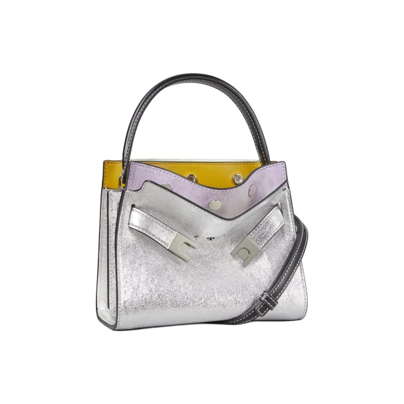 TORY BURCH Leather Suede Bonded Handbag Shoulder Bag Crossbody Bag Women's Silver-1
