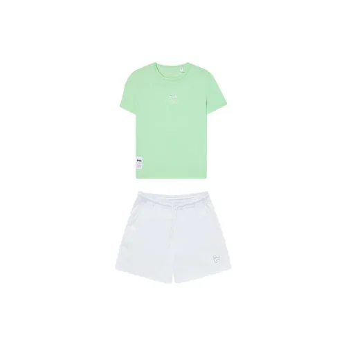 FILA Casual Suits Women's Elegant Green Tops+White Shorts