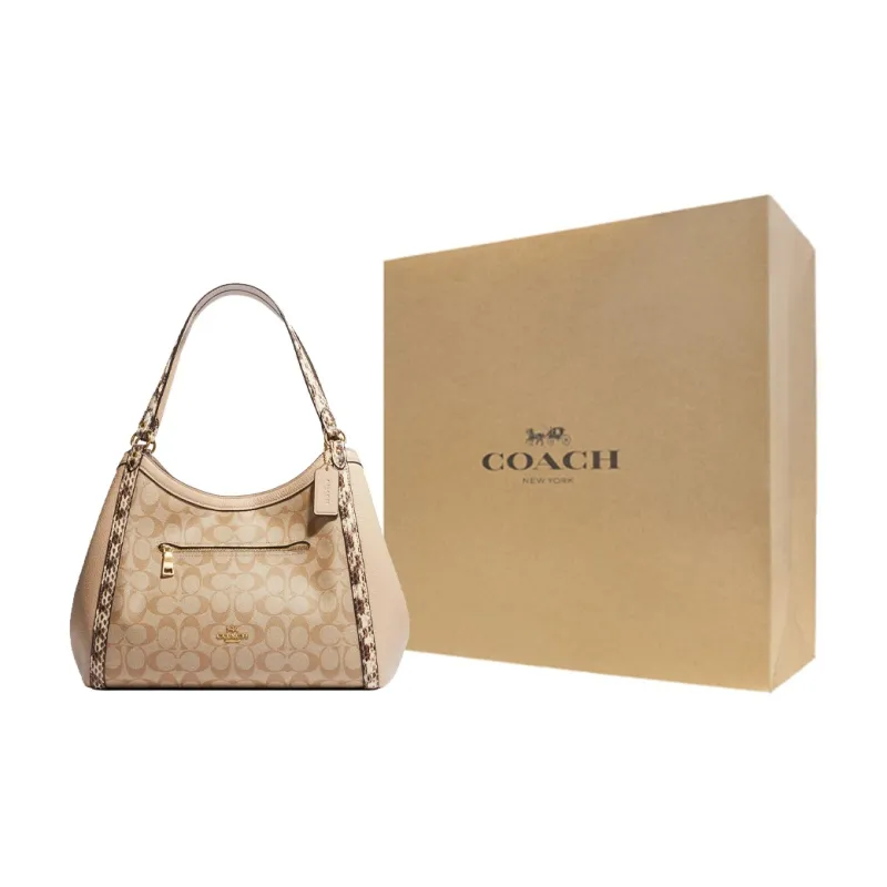 COACH Kristy Canvas With Leather One Shoulder Handbag Large Size Women's Khaki/Ivory-6