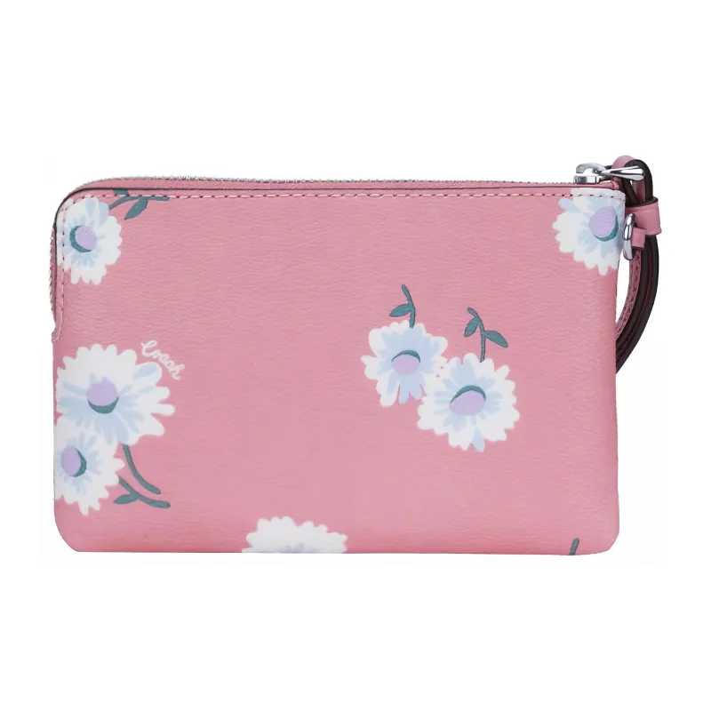 COACH Canvas With Leather Money Clip Card Holder Handheld Coin Purse Wrist Bag Small Size Women's Cherry Blossom Pink-5
