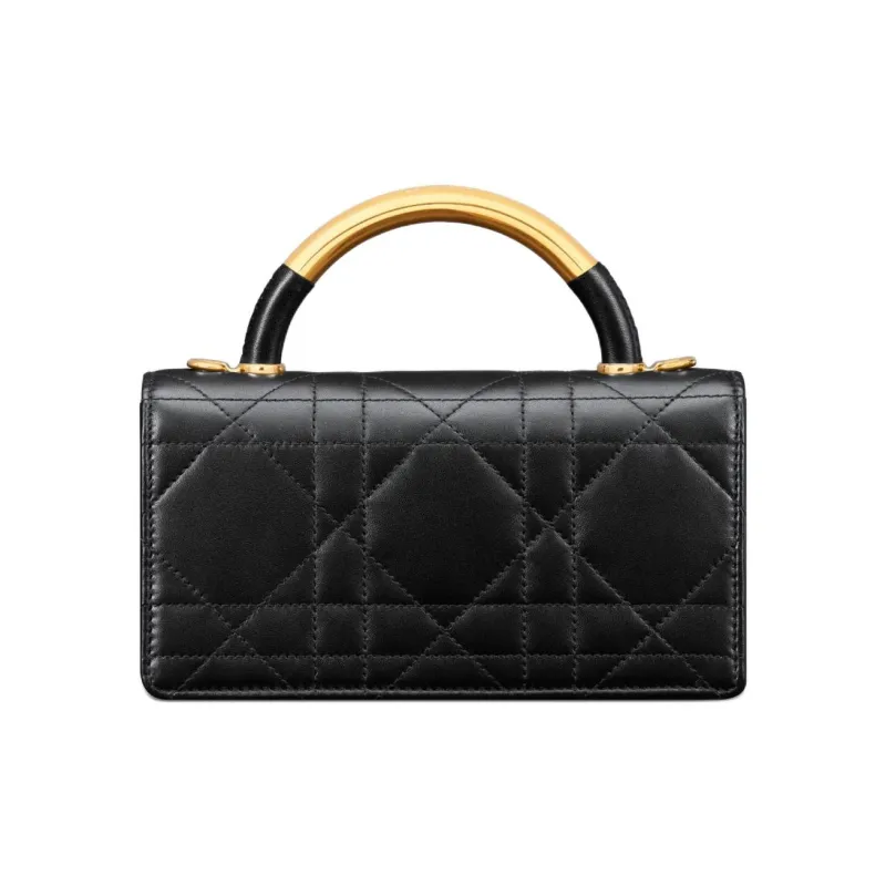 DIOR Cow Leather & Metal Handbag, Shoulder Bag, Crossbody Bag Mini Women's Black-3