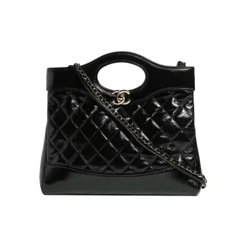 CHANEL Shiny Lambskin Portable Crossbody Bag Shoulder Bag Small Size Women's Black