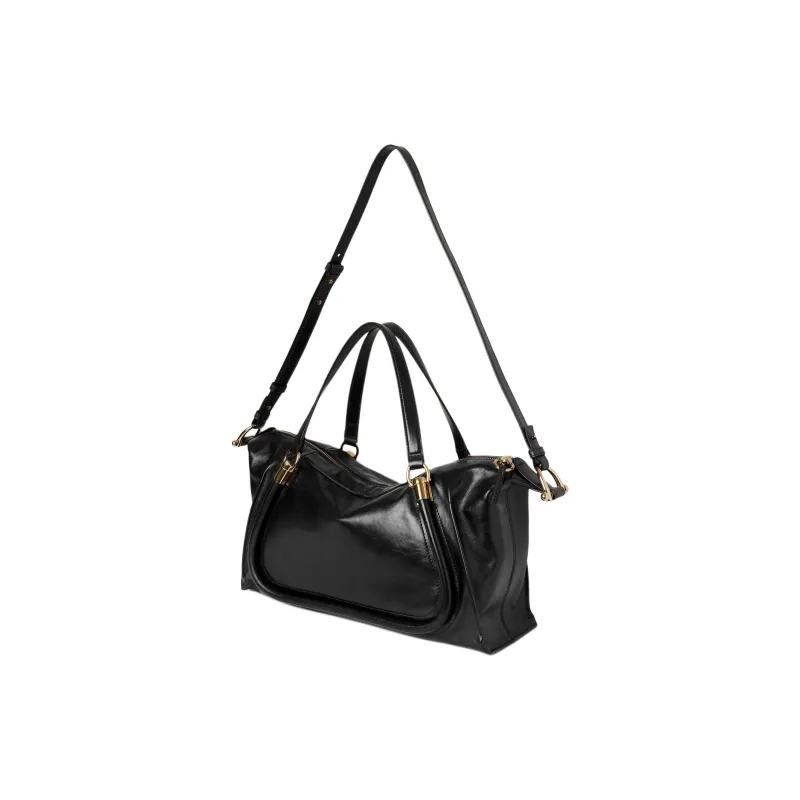 Chloe Natural Shiny Calfskin Portable Crossbody Bag, Shoulder Bag Women's Black-1