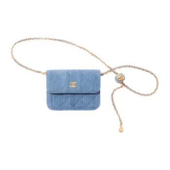 CHANEL Velour Chain Bag Shoulder Bag Crossbody Bag Regular Women's Denim Blue