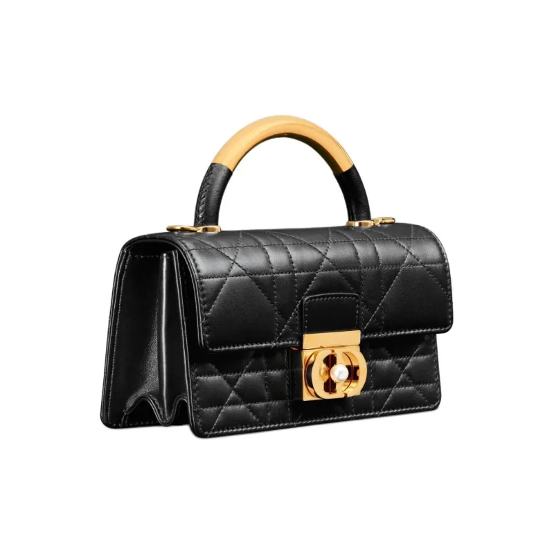 DIOR Cow Leather & Metal Handbag, Shoulder Bag, Crossbody Bag Mini Women's Black-2