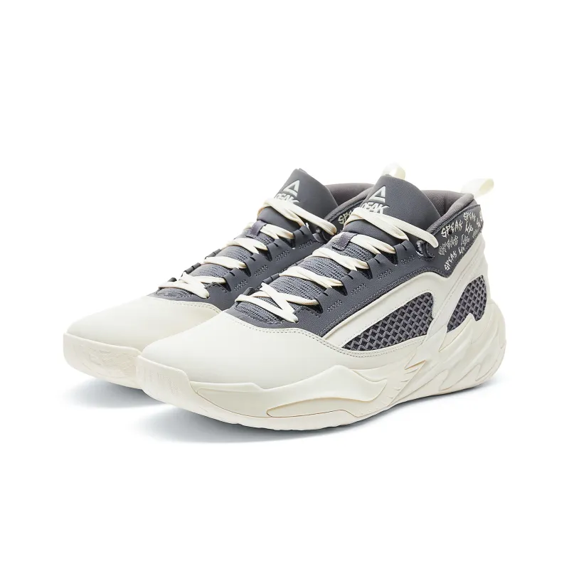 PEAK Cushioned Wear-Resistant Breathable Slip-Resistant High-Top Basketball Shoes Men's Canvas White Gray-2