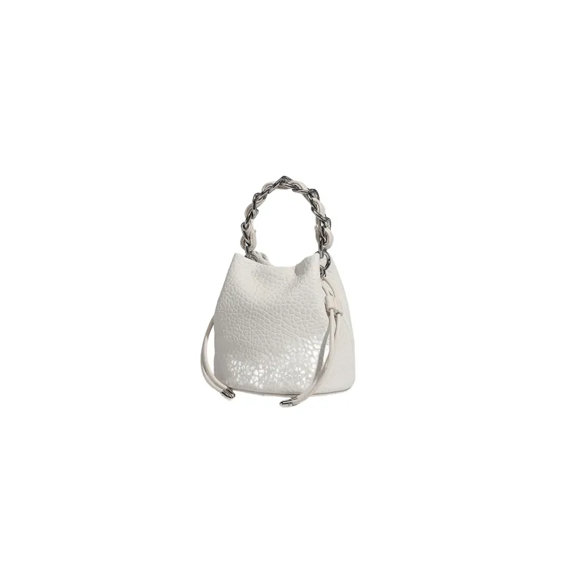 TTaG．baG Pu Bucket Bag, One Shoulder Handbag Regular Women's Black/White-5