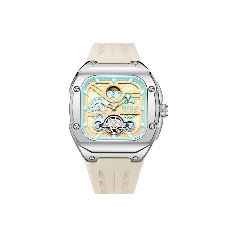 BIELLA Wrist Watch Mechanical Movement Silicone Strap Cut Out Dial Unisex-6
