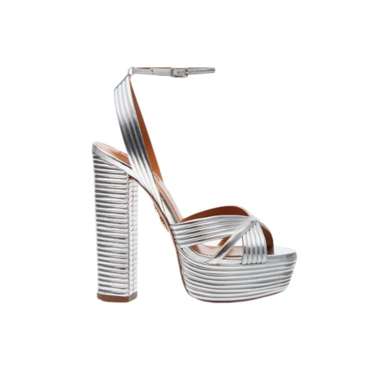AQUAZZURA Very Sundance 85mm Metallic Sandals-1