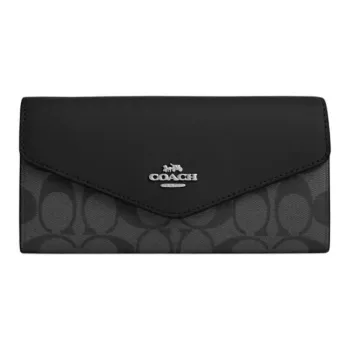 COACH Envelope Coated Canvas Envelope Wallet Trumpets Women's Silver & Graphite & Black