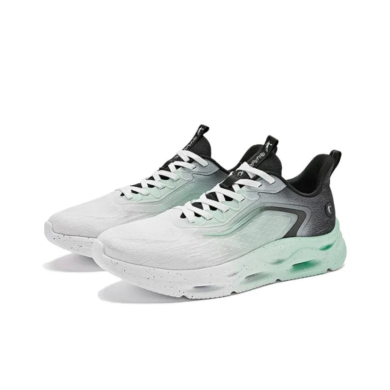 QIAODAN Breathable Low Top Running Shoes Men's White Green Black-2