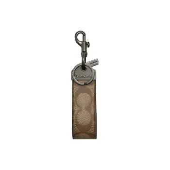COACH Key Fob Coated Canvas With Exquisite Calfskin Keychain Bag Accessory Women's Brown