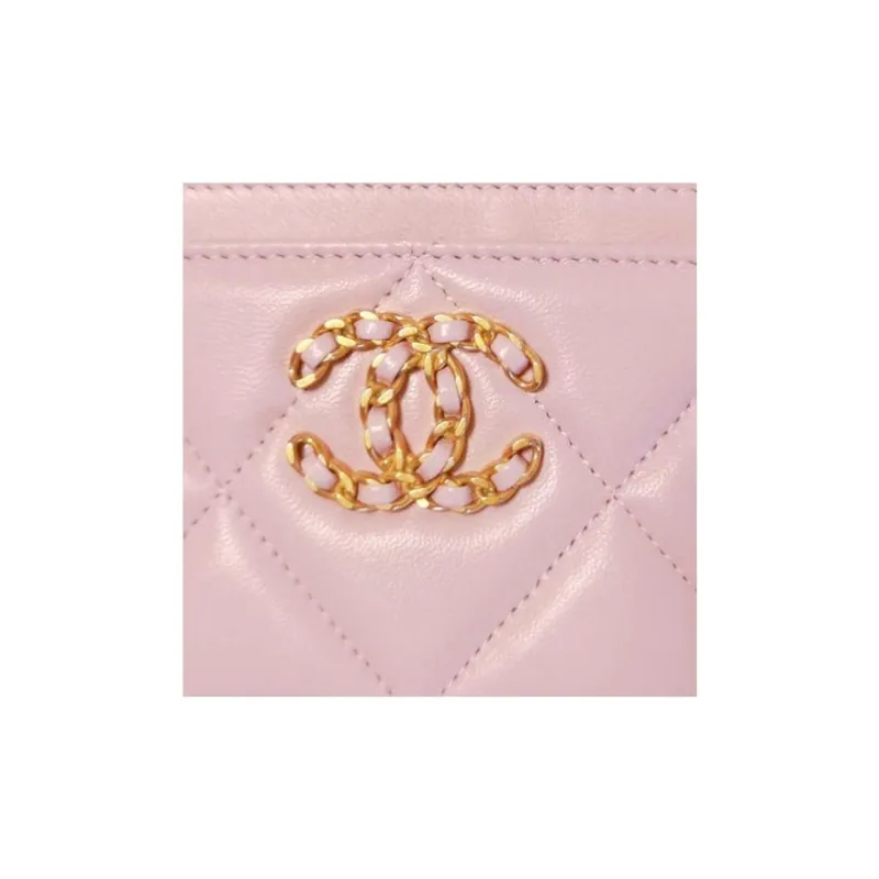 CHANEL 19Bag Lambskin Card Holder Card Holder Women's Cherry Blossom Pink-1