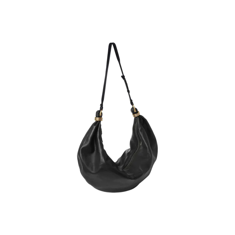 Chloe Grained Leather Shiny Grained Calfskin Shoulder Bag Large Size Women's Black-1