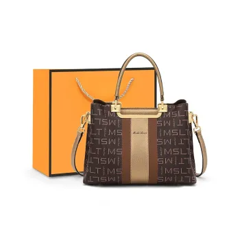 MashaLanti PVC Synthetic Leather Shoulder Bags Handbags Regular Women's Coffee/Dark Brown & Gold