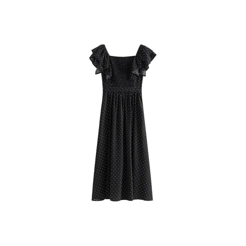 HDFULERN Short-Sleeved Dresses Women's Black And White Polka Dot-1