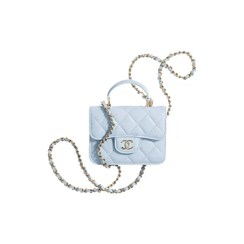 CHANEL Sheepskin Lipstick Bag Handbag Shoulder Bag Crossbody Bag Mini Women's Baby Blue Sky Blue
