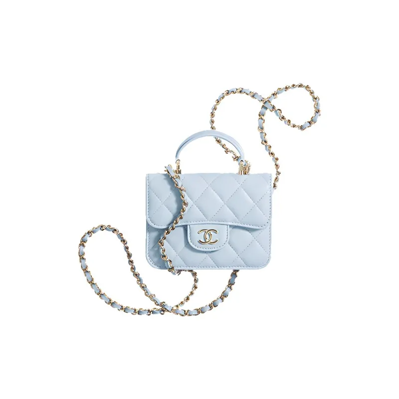 CHANEL Sheepskin Flap Bag Handbag, Shoulder Bag, Crossbody Bag Mini Women's Baby Blue Sky Blue-0