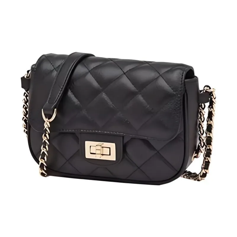 Why Cow Leather Shoulder Bag, Crossbody Bag Small Size Women's Black/Gray-1